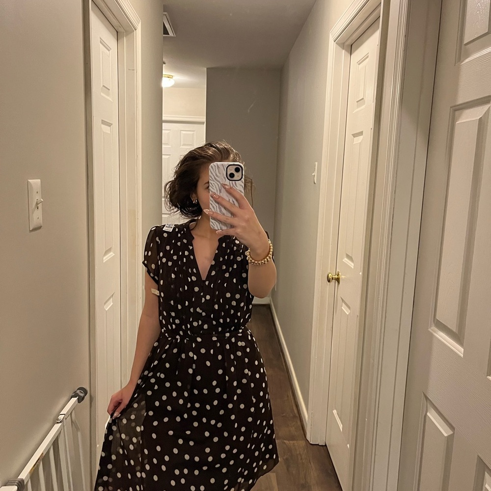 J.B.S. Black and White Polka Dot Midi Dress